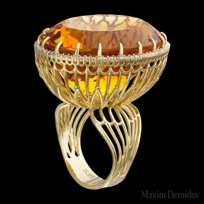 Кольцо с цитрином, бриллиантами, цветными сапфирами из желтого золота 750  пробы (арт. 38638, код 13908) - купить с доставкой в Москве
