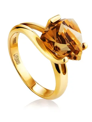Кольца :: Кольца из золота :: Кольца из золота Цитрин :: Эффектное золотое  кольцо с цитрином треугольной формы