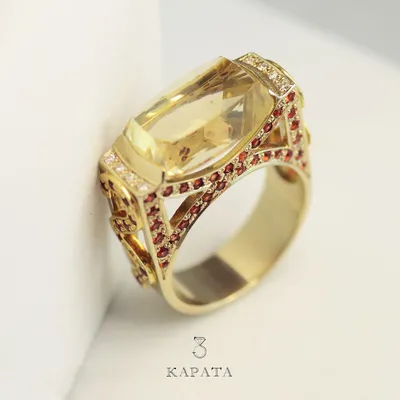 Купить Золотой перстень с цитрином недорого в Москве цена минимальная Золотые  кольца с полудрагоценными камнями ЮК Эстет