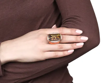 Кольцо женское, из 18-каратного желтого золота, с цитрином | AliExpress