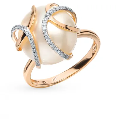 Купить кольцо из красного золота 585 пробы с бриллиантом, жемчугом в Москве  в интернет-магазине, цена от 50620, артикул 1411277-А500Д-448