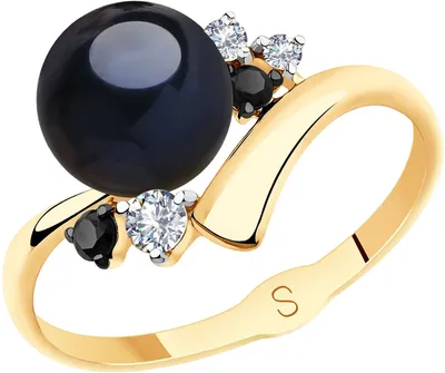 Купить Кольцо из белого золота с черным жемчугом и бриллиантами 000002066  VLA--12229 в интернет магазине Злато