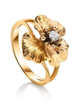 Кольца :: Кольца из золота :: Бриллиант :: Очаровательное золотое кольцо в виде  цветка с бриллиантом