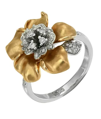 Кольцо в виде цветка из белого и красного золота 585 пробы с бриллиантами  2811 - купить сегодня за 23129 руб. Интернет ломбард «Тик – Так» в Москве