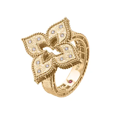 Купить Кольцо из желтого золота с бриллиантами в виде цветка 931753Б  931753Б | ювелирный Дива в Санкт-Петербурге