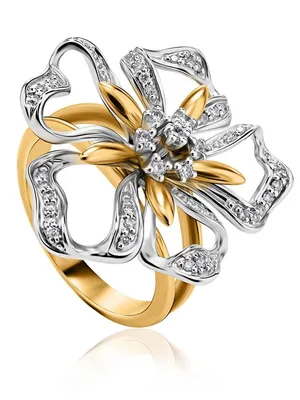 Кольца :: Кольца из золота :: Бриллиант :: Коктейльное кольцо в виде цветка  из белого и желтого золота с бриллиантами