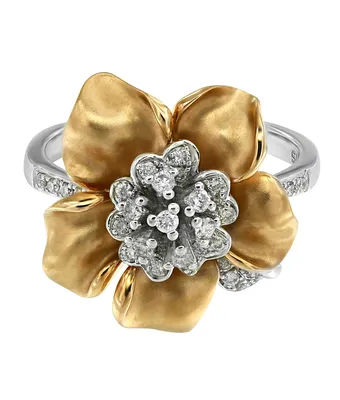 Женское золотое кольцо в виде цветка на заказ из жёлтого золота с  бриллиантами, родолитом и цитрином (Вес: 6 гр.) | Купить в Москве -  Nota-Gold