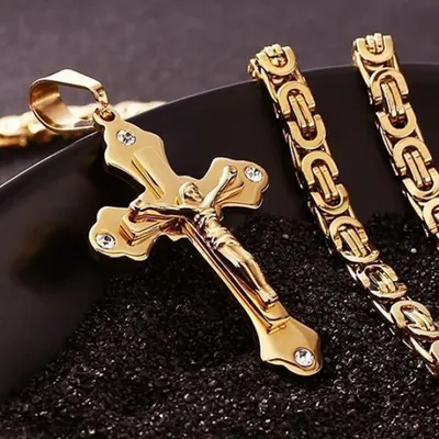 Купить золотой крест мужской - Распятие Иисуса Христа и святой Архангел  Михаил KRZ0101 (красное золото) с доставкой: цена, фото и видеобзоры