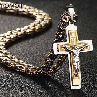 Купить Мужская титановая сталь Иисус звено византийской цепи католические  кресты кулон ожерелье без цепи | Joom