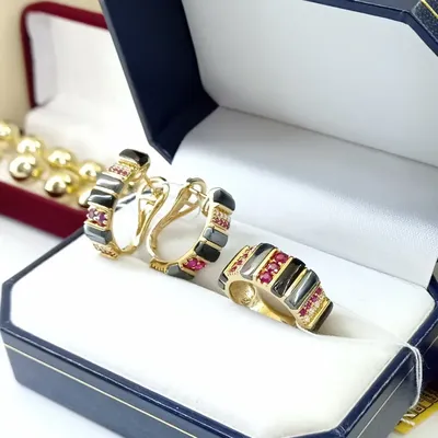 Золотой комплект набор с рубином серьги кольцо - 49104 грн, купить на ИЗИ  (2222743)