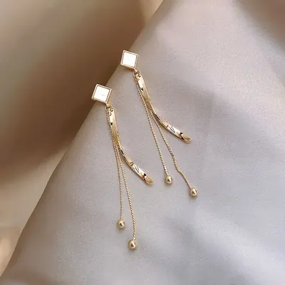 Простые Стильные универсальные элегантные длинные висячие серьги в стиле OL золотые  серьги Модные ювелирные изделия женские серьги с кисточками повседневная  одежда | AliExpress