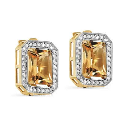 Золотые серьги Русские Самоцветы 95573 с Лондон топазами, бриллиантами,  эмалью — купить в AllTime.ru — фото
