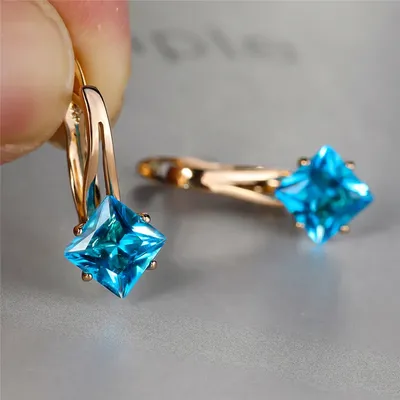 Маленькие серьги-кольца цвета розового золота, изящные серьги с голубым  цирконом, роскошные свадебные серьги с кристаллами для женщин | AliExpress