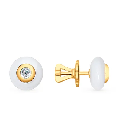 Золотые серьги SOKOLOV 6025069 с бриллиантом и керамикой: Золото 585° пробы  — купить в ювелирном интернет-магазине Diamant