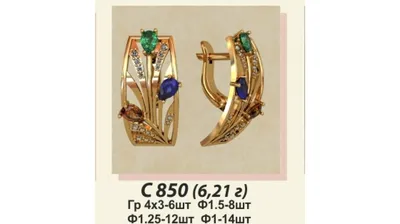 Яркие золотые серьги с цветными камнями и бриллиантами 0.27ct из золота под  заказ. 151218/13