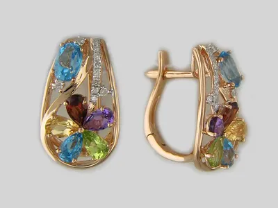 Золотые серьги с цветными камнями и бриллиантами купить в Москве на  Воронцовской 30с1 GraffAntik