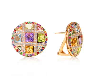 Оригинальные золотые серьги с цветными камнями 8.14ct – купить за 389 500 ₽  в интернет-магазине Mister Diamond с бесплатной доставкой