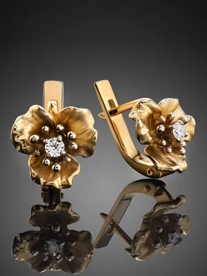 Золотые серьги в виде цветка с фианитами