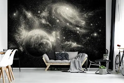 Фото обои звездное небо на стену космос 254x184 см Черно-белая планета на  фоне галактики (2732P4)+клей (ID#1754666206), цена: 850 ₴, купить на Prom.ua